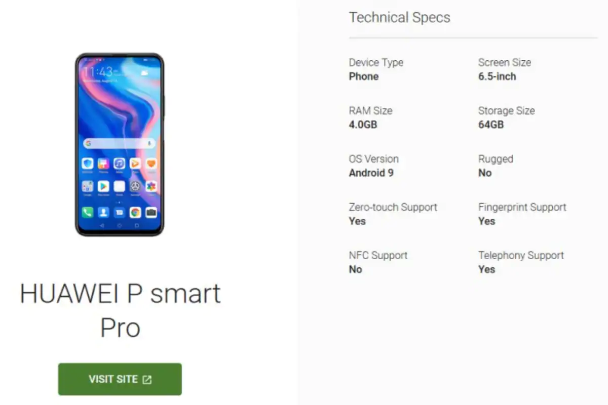 Huawei P Smart Pro Surfaces on Android Enterprise Directory, Key Specifications Revealed – Gadgets 360